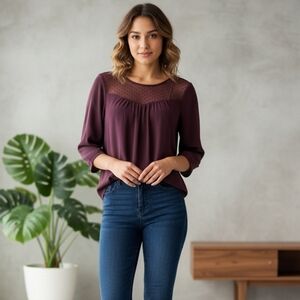 Sheer Chest Wine Coloured Tunic by Only